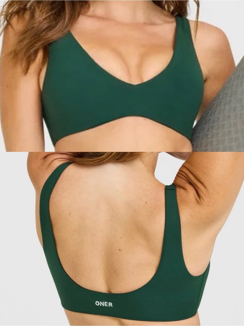 NWT SoftMotion Scoop Back Bralette with Gray Logo in Racing Green S